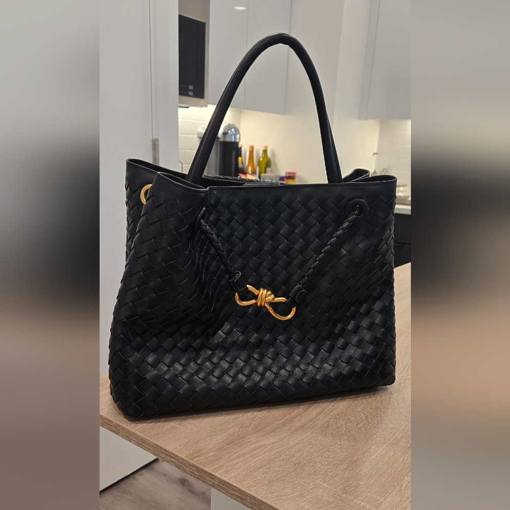 Black Woven Designer Inspired Handbag.